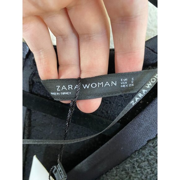 Zara Woman Black Bow-Accent Textured Short Sleeve Dress Size S Acrylic - Picture 3 of 8